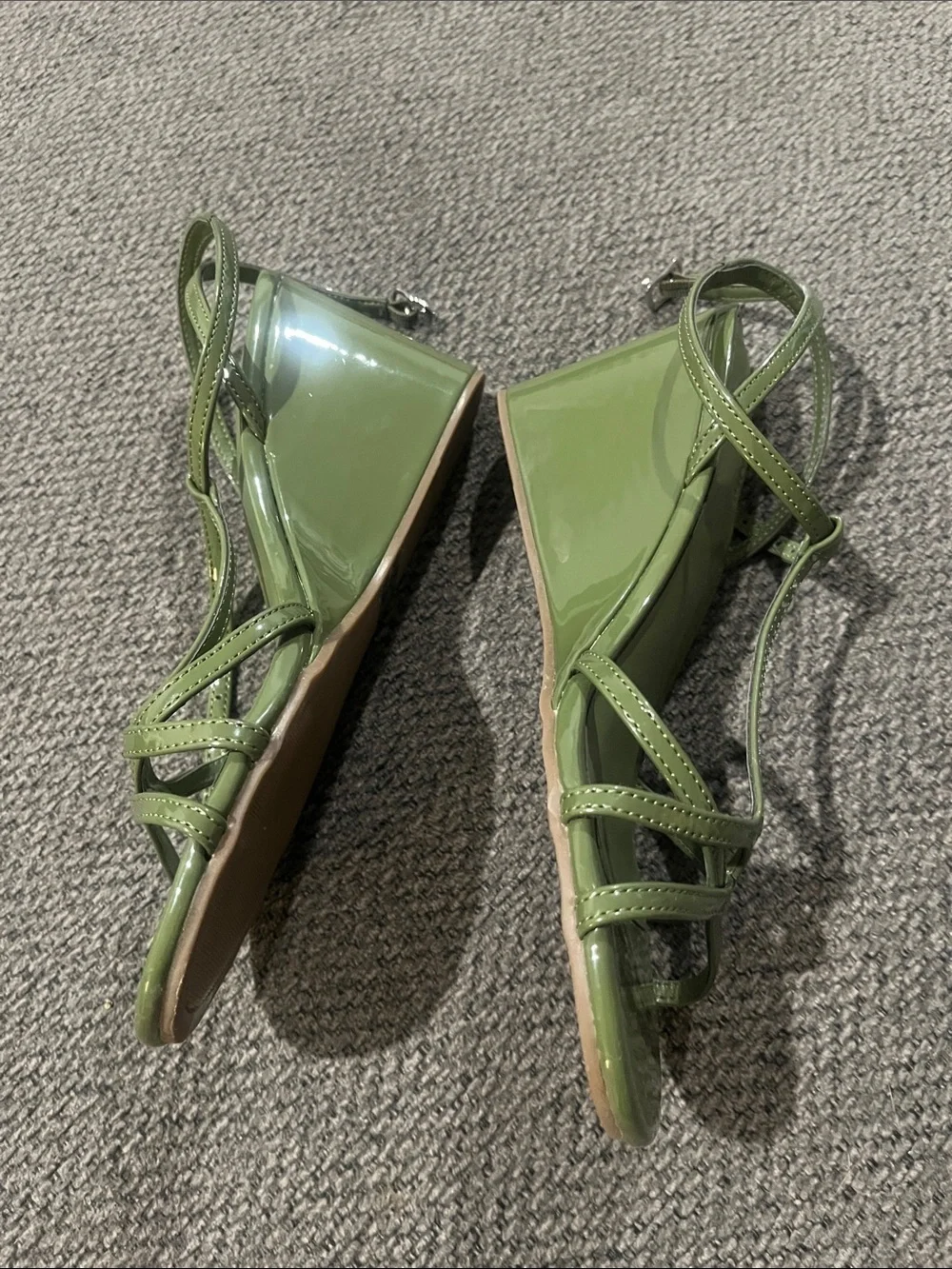 Old Navy Olive Strappy T‑Bar Wedge Sandals
